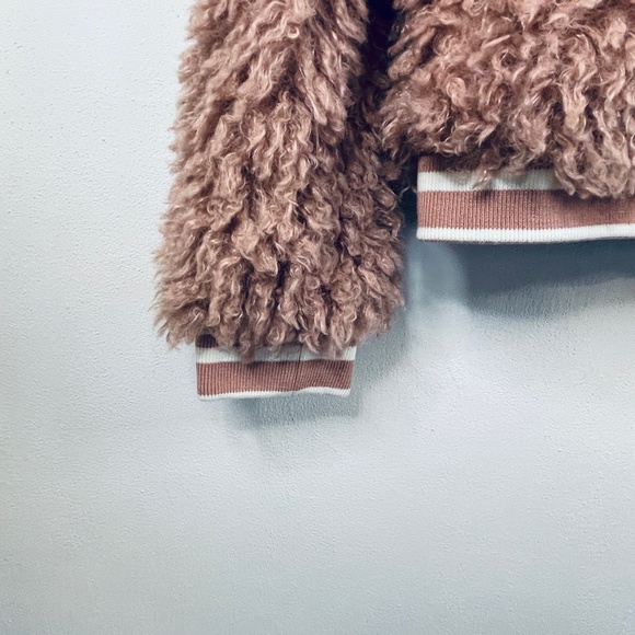 Zara Basic Dusty Pink Mauve Faux Fur Teddy Boho Bomber Jacket Size XS - Picture 7 of 15